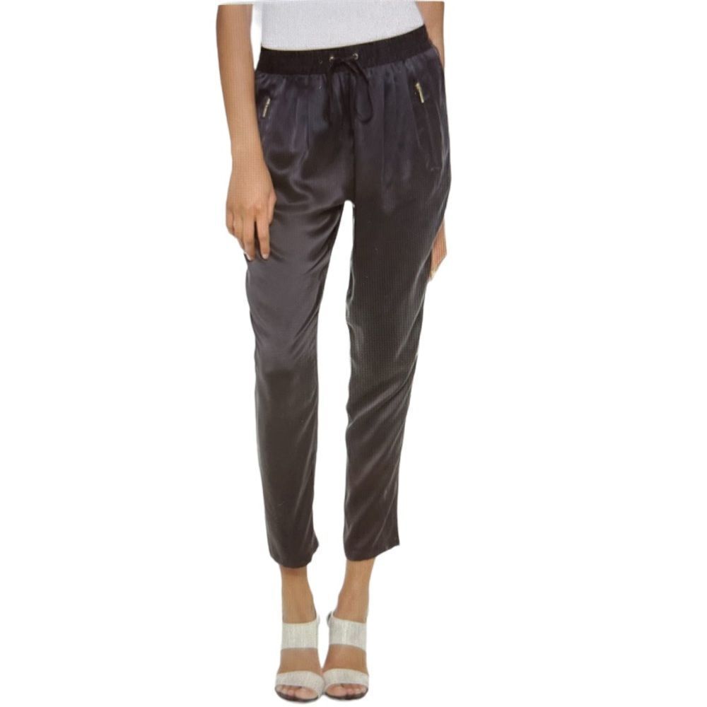 PAIGE Women’s Shani Silky Drawstring Waist Cropped Jogger Pants Black Size Small